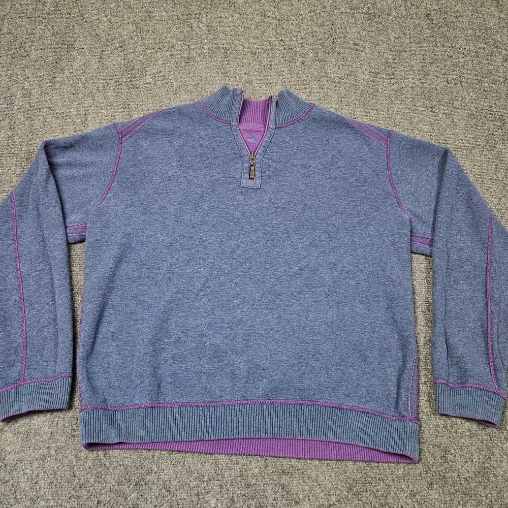 Tommy Bahama Reversible Quarter Zip Pullover Mens XL Blue Purple Knit‎ Sweater